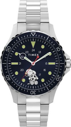 Timex Peanuts Navi Snoopy Soccer Heren Horloge Zilverkleurig TW2Y53900