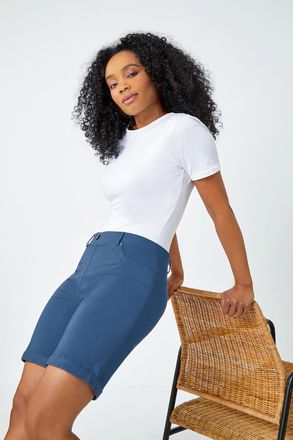 Roman Turned Hem Elastic Waist Shorts