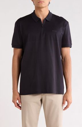 BOSS Philix Pima Cotton Quarter Zip Knit Polo in Dark Blue at Nordstrom Rack, Size X-Large