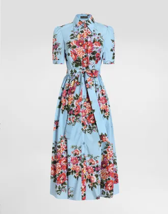 Dolce & Gabbana Flower Bouquet-print Poplin Shirt Dress - Woman Dresses Multicolor 38
