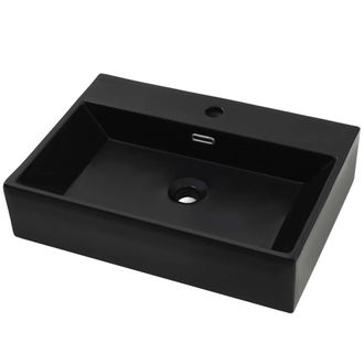 Berkfield Home Basin with Faucet Hole Ceramic Black 60.5x42.5x14.5 cm