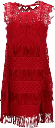Alberta Ferretti Alberta Ferretti mini-jurk met land- en franjedetails in rood acetaat