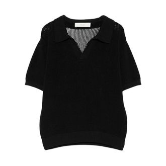 Dunst Ribbed Cuff Polo Shirt - female - Dunst - Polo Shirts - Black - L - Tops