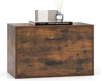 Costway Stackable 2-Drawer Dresser Multi-Purpose Wooden Storage Cube Dresser-Coffee