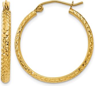 Diamond2Deal 14k Gold Diamond-cut 2.8x25mm Round Hoop Earrings