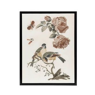 Artery8 Roses Butterfly A Blue & Great Tit Teyler Black Framed Canvas Art in White | Size: W24 x H32