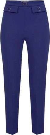 Elisabetta Franchi Rechte broek van stretchcr&ecirc;pe - Dames - Vrijetijds broeken - Blauw - 3XL - Broeken
