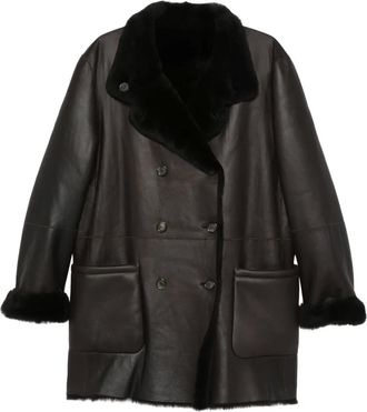 Giorgio Armani double-breasted shearling coat - Brown