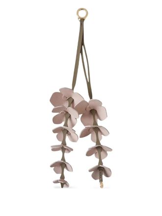 Mulberry Leren sleutelhanger verfraaid met bloemen - Roze