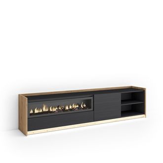 Skraut Home Skraut Home - Mueble Tv, Televisi&oacute;n, Muebles De Sal&oacute;n, Almacenaje, 207x37x50cm, Para Tv Hasta 80, Chimenea El&eacute;ctrica, Led, Estilo Moderno, Negro Y Rob