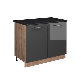 Vicco Mueble Bajo Para Fregadero Fame-line, Antracita Alto Brillo/roble Dorado, 100 Cm, Et Antracita, Vicco
