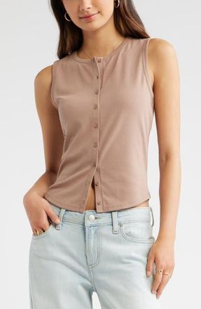 BP. Cotton Blend Button-Up Tank in Brown Fresco at Nordstrom, Size Xx-Small