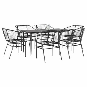 Berkfield Home 7 Piece Garden Dining Set Black Poly Rattan Glass