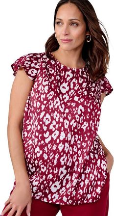 Jessica London Satin Blouse in Rich Burgundy Cheetah at Nordstrom, Size 16