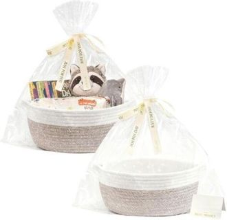 OEM Cesta De Regalo, Juego De 2 Cestas De Regalo Vac&iacute;as, Cesta Tejida Con 2 Bolsas De Regalo Transparentes, 2 Cintas De Colores, 2 Tarjetas De Felicitaci&oacute;