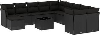 vidaXL Set De Sof&aacute;s De Jard&iacute;n 12 Piezas Cojines Rat&aacute;n Sint&eacute;tico Negro Vidaxl