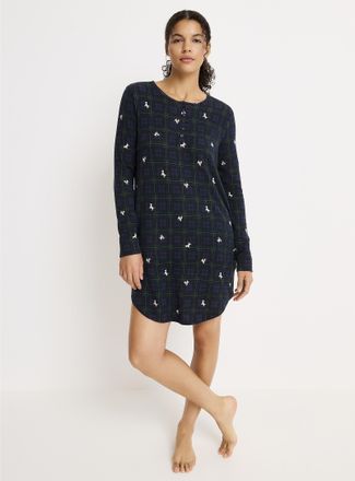 Lauren Ralph Lauren Womens Dogs and checkers Henley Shirt collar nightgown