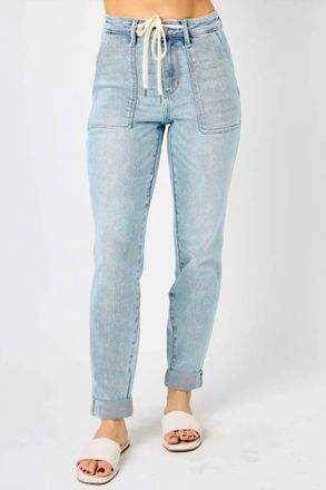 Judy Blue Womens High Waist Vintage Double Cuff Jogger In Light Wash