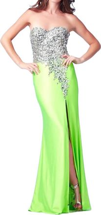 Mac Duggal Beaded Evening Dress In Neon Lime