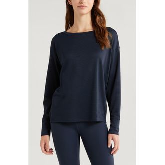Zella Textured Equilibrium Long Sleeve T-Shirt in Navy Sapphire at Nordstrom, Size X-Small