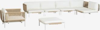 Sklum Conjunto De Jard&iacute;n Con Sof&aacute; Modular Rinconera De 5 Piezas, Puff Y Sill&oacute;n En Acero Roubly Sklum