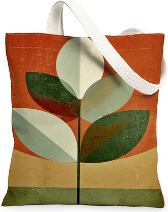 Generic Vintage Modern Canvas Tote Bags, Stylish Plant Pattern Reusable Grocery Bags, Autumn Lightweight Washable Shoulder Strap Ca, Orange, 13x15 Inch