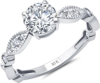 MAX + STONE 10k Yellow or White Gold 1 Carat Cubic Zirconia Engagement or Anniversary Ring