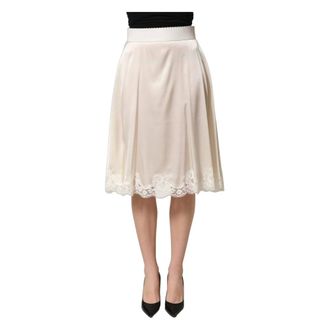 Dolce & Gabbana Lace Trimmed Satin Skirt - female - Dolce & Gabbana - Midi Skirts - White - M - Skirts