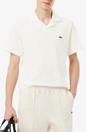 Lacoste Johnny Collar Cotton & Linen Piqu&eacute; Polo in Flour at Nordstrom, Size 4