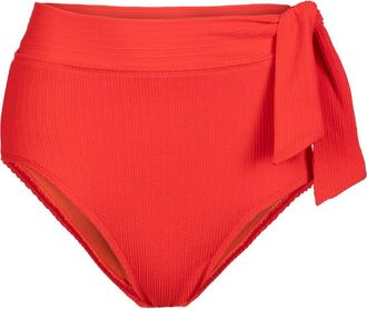 Change of Scenery Side Tie High Waist Textured Bikini Bottom with Full Coverage in Guava Red at Nordstrom, Size X-Small