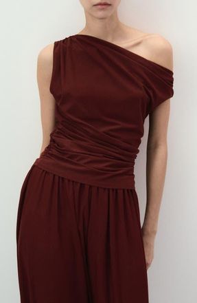 Mango Asymmetric Ruched Top in Russet at Nordstrom, Size X-Small