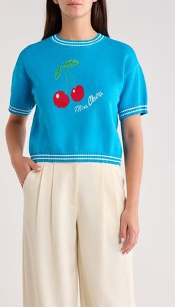Sugarlips Brissy Cherry Short Sleeve Sweater in Blue at Nordstrom, Size X-Large