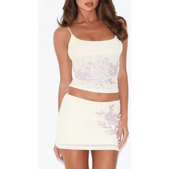 Tiger Mist Octavia Floral Embellished Mesh Camisole in Cream at Nordstrom, Size X-Large