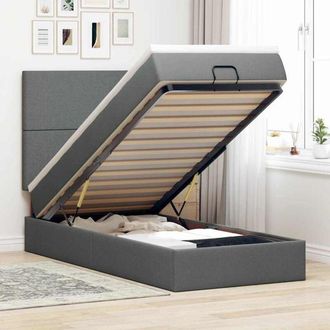 vidaXL Cama Otomana Con Colch&oacute;n Y Led Tela Gris Oscuro 80x200cm