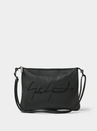 Yohji Yamamoto Mens Embroidered logo leather crossbody bag
