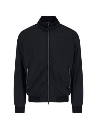Herno Sleek Black Minimalist Jacket With High Collar And Front Zip Closure