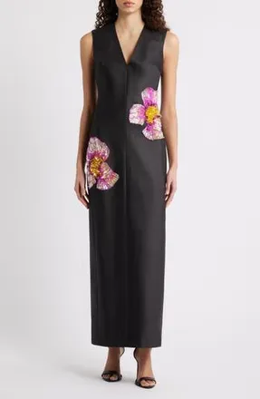 Acler Eastonhill Sequin Bloom Crepe Maxi Dress in Black at Nordstrom Rack, Size 8