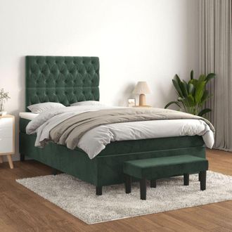 vidaXL Cama Box Spring Con Colch&oacute;n Terciopelo Verde Oscuro 120x200 Cm Vidaxl
