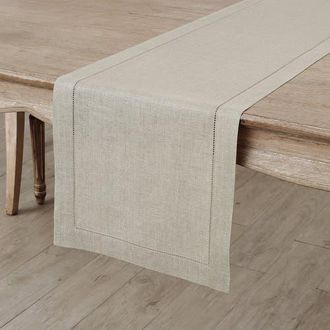 Solino Home Linen Table Runner for Dining Table, Holiday and Everyday Table Decor - Classic Hemstitch in Natural at Nordstrom, Size Xx-Large