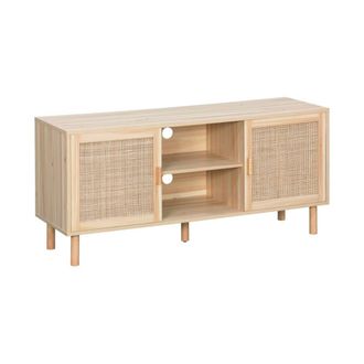 Sweeek Mueble tv efecto ca&ntilde;a y madera 120cm, natural