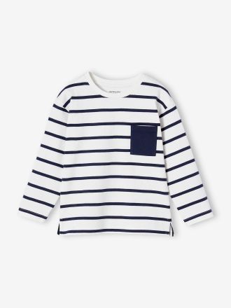 Vertbaudet Jungen Ringelshirt, personalisierbar wollwei&szlig;