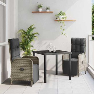 vidaXL Vidaxl - Conjunto De Comedor De Jard&iacute;n Con Coj&iacute;n 3 Pcs Gris Polirat&aacute;n