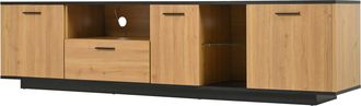 STILVORA Mueble Tv Con 3 Puertas, 1 Caj&oacute;n, 2 Huecos Abiertos Y Led 16 Colores, Mdf, Negro Y Efecto Madera, 180&times;37&times;45 Cm