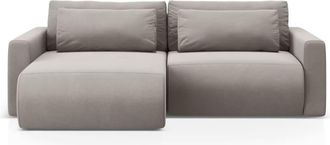 Cosmopolitan Design Sof&aacute; cama esquinero reversible con ba&uacute;l 3 plazas de terciopelo cemento