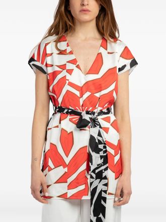 Twin-Set tie-belt V-neck short-sleeve blouse - women - Fabric - 40 - Red