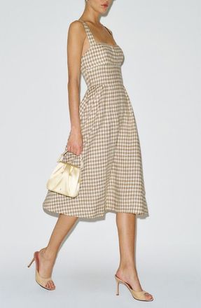 Reformation Roma Linen Sundress in Dunes Check at Nordstrom, Size 12