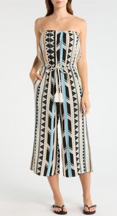 Elan Embroidered Strapless Cover-Up Jumpsuit in Neutral Aztec at Nordstrom, Size X-Small