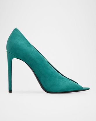 Valentino Garavani 105mm Open Toe Revele Suede Pumps