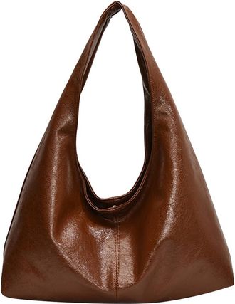 Generic Women PU Casual Tote Handbag Large Capacity Stylish Shoulder Purse Solid Color Simple Commuting Bag Hasp Closure Outdoor Travel Bag (Brown)