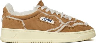 Autry Cognac Medalist Low Suede Shearling Sneakers